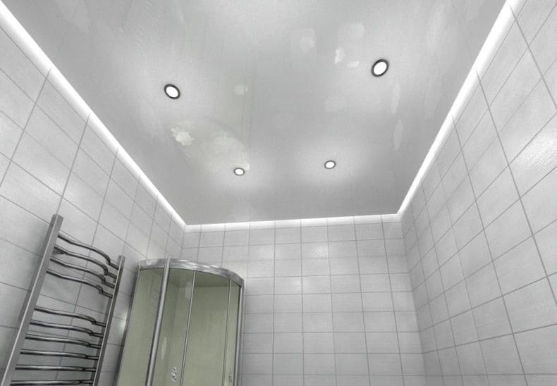 Пример натяжного потолка с подсветкой в ванную